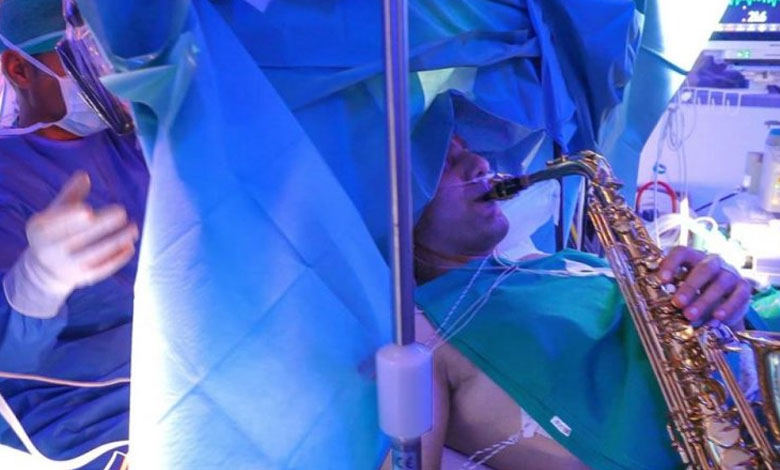 He plays the saxophone undergoing brain surgery !