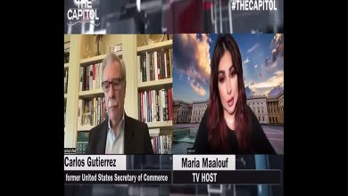 Lebanese journalist Maria Maalouf interviews Carlos Gutierrez, former U.S. Secretary of Commerce during her program called “The CAPITOL”.
