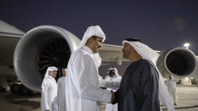 Sheikh Mohamed bin Zayed receives the Emir of Qatar upon his arrival in Abu Dhabi on a fraternal visit 