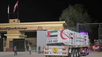 Emirati support continues... Ten trucks loaded with aid for Gaza arrive at Rafah Crossing 