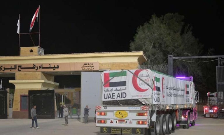 Emirati support continues... Ten trucks loaded with aid for Gaza arrive ...