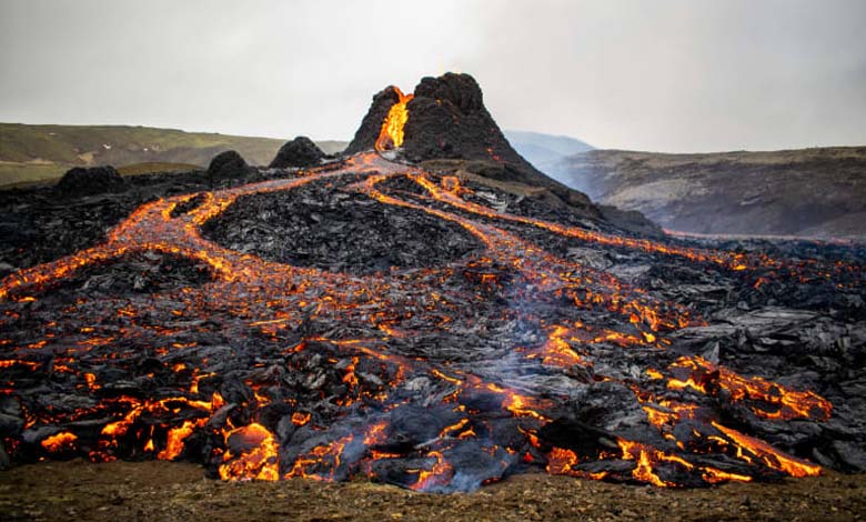 A Majestic Scene of a Volcanic Eruption in Iceland