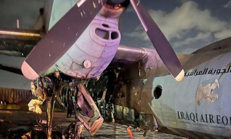 A military aircraft destroyed in a missile strike on an Iraqi base